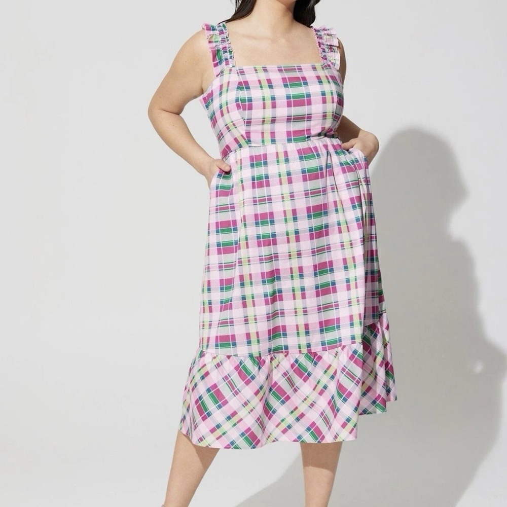 Torrid Colorful Plaid Tiered Ruffle Strap Midi Dress Pockets Size 4X